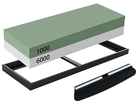 Pietra per affilare,grana 1000 e 6000,Double-Sided Affila Coltelli con Base in Silicone Antiscivolo e Guida all'Angolo(pietra 2 in 1)