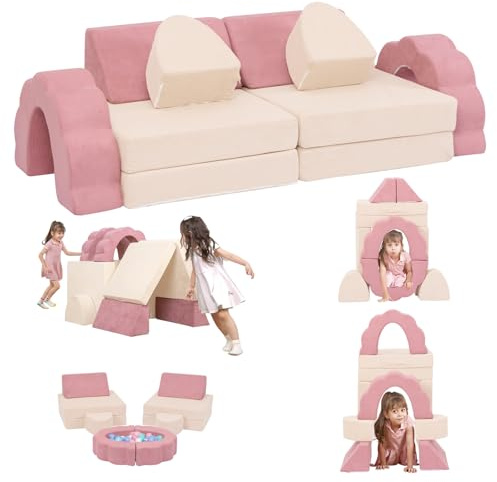 GudoInsole Flower Kids Play Couch 10PCS Toddler Couch High Density Foam Sectional Sofa Playroom Kids Furniture for Girls and Boys Bedroom (Pink)