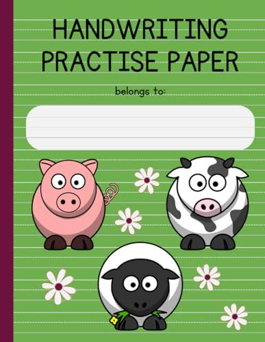 Farm Animals Handwriting Practise Paper For Kindergarten and Pre-K Students: Blank with Dotted Lines 120 pages matte paperback: Primary Composition ... 3+ age kids, colorful cover with farm animals