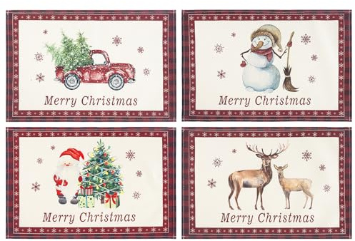 Klassisches Aquarell Platzset Weihnachten, Tischset in 4 Mustern, Abwaschbar, 30x45cm Stoff für Tisch und Weihnachtsdekoration