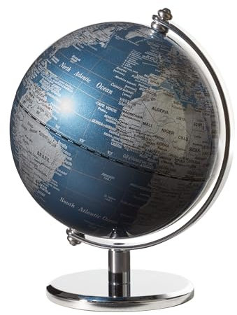 TROIKA Globus Mini Ø 13 cm GAGARIN Globus metallic-blaue Meere & silberfarbene Landflächen, verchromter Metallfuß, weicher Filzboden, bewegliche Achse - im hübschen Karton ideal zum Verschenken
