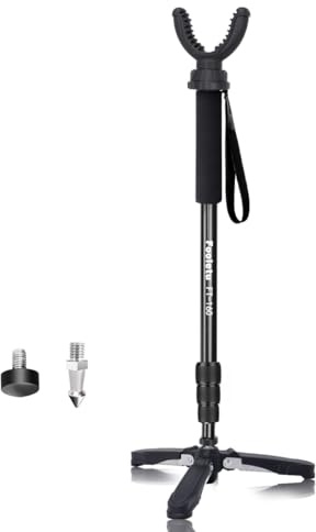 Fooletu Shooting Stick Monopod Hunting Tripod 24-64 with Removable 360° Rotating U Yoke Head for Rifle Tripod with Tri-Stand Tripods Base, Rifle Stick Gun Tripod for Hunting Shooting（FT-160）