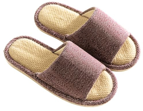 Zapatillas de Lino de Algodón Unisex Interior Antideslizantes Lavables Zapatillas de Punta de Puertas Abiertas (Púrpura Oscuro, Adulto, 38, Números (rango), Sistema tallas calzado EU, 39, mediano)