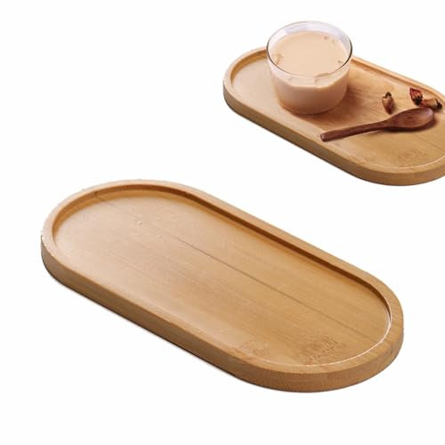 Small Wooden Tray,Oval Wooden Tray,17.5*8.8CM Long Round Bathroom Oval Versatile Bamboo Trays,Suitable for Home,Office,Bathroom,Outdoor,for Placing Tea,Coffee,Cakes, Succulents,Desserts,Bread,Fruits.