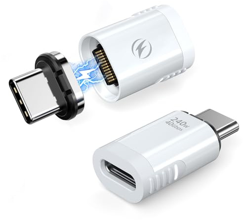 HanCenDa USB-C Magnetadapter Weiß, Gerader USB-C Magnetadapter 24-Pin 240W USB4 40Gbps 8K 60Hz Video für Thunderbolt 3/4, MacBook Pro/Air iPhone 16/15, Steam Deck, PS5, PSVR2-2er Pack