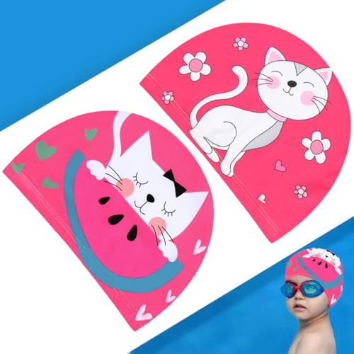 COYUN 2 Pièces Bonnets de Bain Enfants Bonnet de Natation Bonnet de Bain de Conception, Rose et pour Filles Bonnets de Piscine Amusants