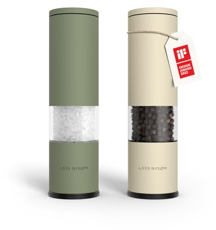 LARS NYSØM Salz und Pfeffer Mühle 2er Set Manuell mit einstellbarem Keramik-Mahlwerk von grob bis fein I Design Gewürzmühlenset (2 Stück) (Green/Beige)