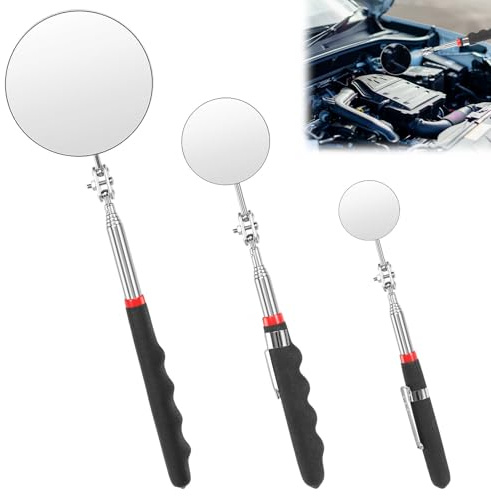 GFUEIGJ Set di 3 specchietti telescopici per ispezione auto, specchietto di ispezione circolare, 360 gradi, con manico allungato per attrezzi di riparazione auto