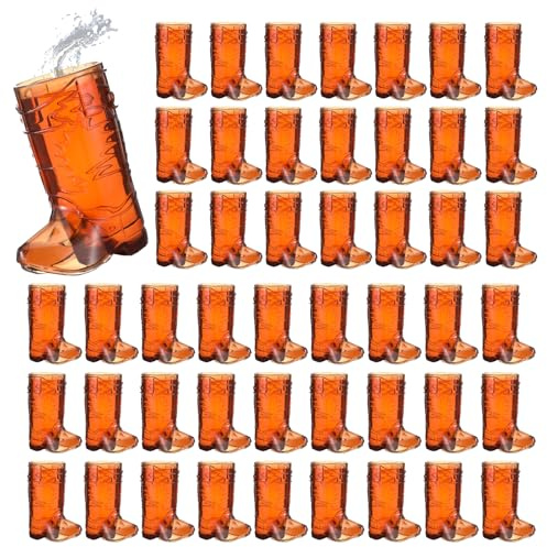 ADLABLD 48Pcs Mini Cowboy Boot Glasses, 1oz Plastic Western Cowboy Beer Mugs, Clear Pattern Beer Boot Mugs Western Cowboys Cowgirl Theme Party Supplies