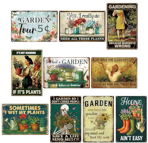 Otoolling 10 Pcs Vintage Funny Garden Metal Sign 12 x 8 Inch Rustic Garden Sign Retro Flowers Plant Greenhouse Wall Decor for Women Outdoor Indoor Home Patio Country Plant Lovers