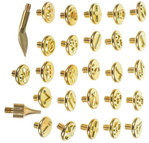 HOODANCOS Set 2 Kit Strumenti per Pirografia con Lettere in Ottone, Punte Alfabeto per Marchiatura Legno e Pelle, Accessori per Artigianato Creativo Fai da Te, Portatile per Incisione Artistica