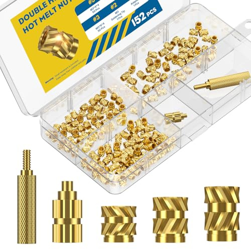 Uniclife 152 Piezas Insertos Roscados Para Plástico, 3 Tamaños De Insertos Termofijables M3 Con Punta De Soldar & Adaptador, Insertos De Latón Calor, Kit De Tuercas Moleteadas Métricas Componentes