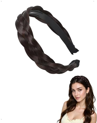 KONFEN Cerchietto per Capelli Spina di Pesce Fascia Trecce con Intrecciata Denti Antiscivolo Regolabile Donne Parrucche Treccia Accessorio Quotidiano Matrimoni Feste Occasioni Speciali Marrone Scuro