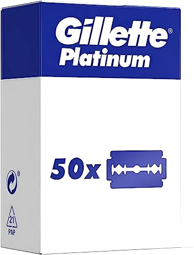 Gillette per Rasoio di Sicurezza, Lamette Barba Platinum con 50 pezzi di Ricambio, Rasatura Profonda e Confortevole in Acciaio Inossidabile e Filo Trattato al Platino