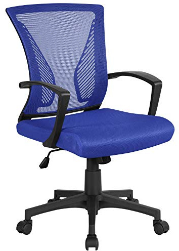 Yaheetech Bürostuhl Ergonomisch, Schreibtischstuhl mit Netzbespannung, Arbeitsstuhl mit Armlehnen, Chefsessel aus Mesh, höhenverstellbarer Computerstuhl 136 kg, atmungsaktiv, Wippfunktion Blau