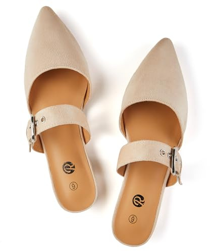 Rekayla Mules for Women Flats Comfortable Pointed Toe Women Adjustable Mules Shoes Nude Size 7