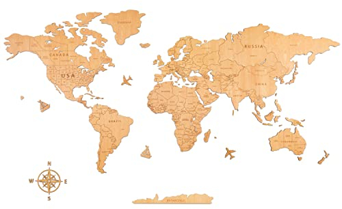 Creawoo Mappa del Mondo in Legno da Parete Decorazione, Natura Mappamondo in Legno Parete Puzzle Arte per Soggiorno, Ufficio, Camera Decorazione 150x85CM