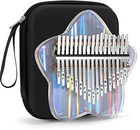 Beveetio Clear Kalimba Thumb Piano With Eva Protective Case, Transparent Crystal Kalimba 17 Key, Musical Instrument Gifts, Star Finger Piano, Acrylic Mbira…