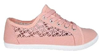 Womens Canvas Shoes Trainers Casual Plimsolls LACE UP Flat Embroidered Pumps Size UK 3-7 (EU 36-40) (Pink, Footwear Women, Medium, Numeric_7)