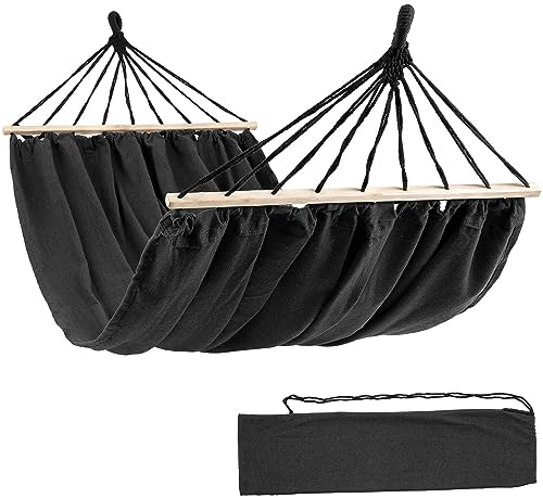 di volio Hängematte Outdoor & Indoor für 2 Personen mit Holzstangen - Doppelhängematte mit Tragetasche und Befestigungsset für Garten, Balkon, Terrasse (Dunkelgrau)