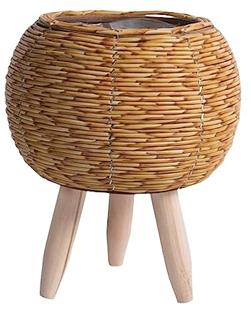 JISADER Pflanzkorb mit Ständer, Blumentopf-Display, Boden-Blumentopf, Rattan-Korb, Korb-Pflanzgefäß für Wohnzimmer, Hotel, Restaurant, Heimdekoration, Kugel Hellbraun