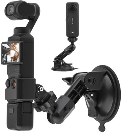 BRDRC Pocket 3 4 Suction Cup Mount, for Xtra Muse Car Windshield Window Dash Holder Kit with Expansion Adapter for Insta360 X4 X5 Go 3S for GoPro Max Hero Pocket 3 4 Action 6 5 Pro Nano Accessories
