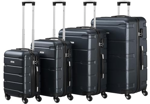 Zelsius Koffer Set 4 Stück, Anthrazit | ABS Hartschalenkoffer mit Zahlenschloss, 4 Rollen und Innen Trennwand | Hartschalenkoffer Set 4 teilig, Trolley, Koffer Groß, Luggage Set, Handgepäckkoffer