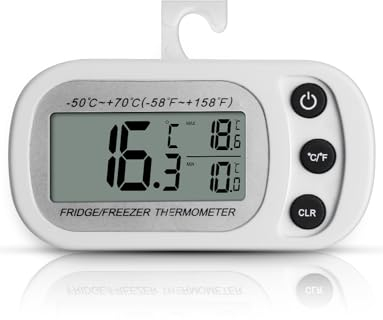 Pitasha Termometro digitale per frigorifero, termometro digitale, funzione di registrazione massima/minima, termometro impermeabile per frigorifero/congelatore (Bianco)