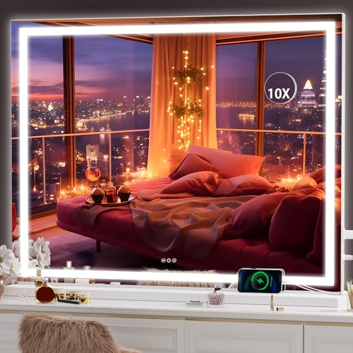 Hasipu Espejos, Espejo de Cambiador con Luces, Espejo Tocador de Maquillaje LED de 40 x 30 Pulgadas, Espejo de Maquillaje Iluminado con 3 Modos Regulables, Control de Visualización Táctil