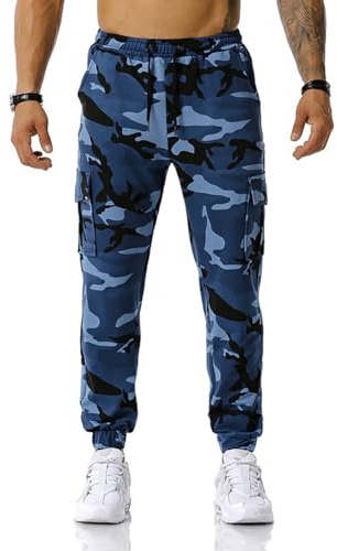 maxToonrain Pantaloni da jogging cargo mimetici da uomo, vestibilità ampia, fondi tuta con quattro tasche, elastico in vita, per uso casual, attività all'aperto, escursionismo, combattimento, palestra