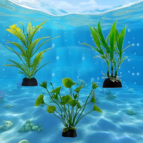 FloraMolly 3pcs Plante Aquarium, Plantes d'aquarium réalistes Faux Aquarium Artificiel Plantes décoratives-Vert