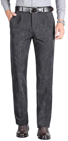 KTWOLEN Pantaloni da Uomo in Velluto a Coste Ufficio Pantaloni Classico Eleganti Pantaloni da Jogging Formale e Casual con Tasche, Grigio, 36
