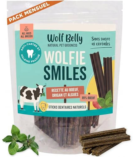 Wolf Belly - Dental Stick per Cani Naturali (28 pz) 89% Manzo Senza Cereali | Igiene Dentale & Alito Fresco | Ascophyllum Nodosum | Delizioso Sapore di Carne | Ricco di Proteine - Prodotto in Europa