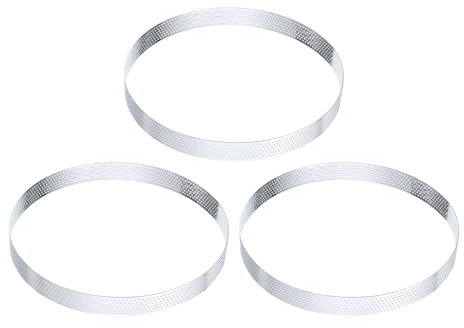 sourcing map Lot de 3 anneaux à tartelettes en acier inoxydable - 21,1 cm - Perforés - Pour pâtisserie, dessert, mousse, gâteau rond - Anti-adhésif - Pour la maison, la cuisine, la nourriture et le