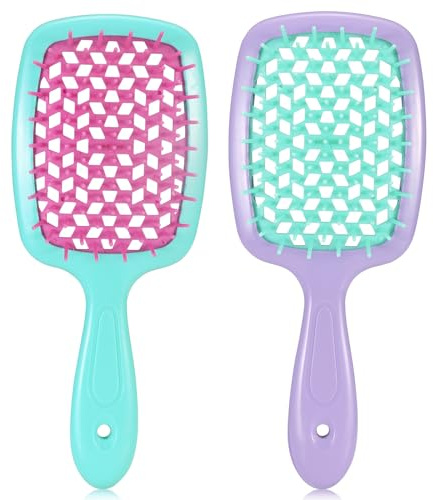 LORSEX Paquete de 2 cepillos para el cabello, cepillo desenredante para cabello natural para cabello rizado, ondulado y rizado (rosa rojo + verde claro)