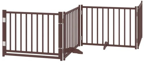 vidaXL Hundgrind med dörr vikbar 4 paneler brun 320 cm massivt granträ, husdjursgrind, hundgrind för trappor, valpgrind för trappor