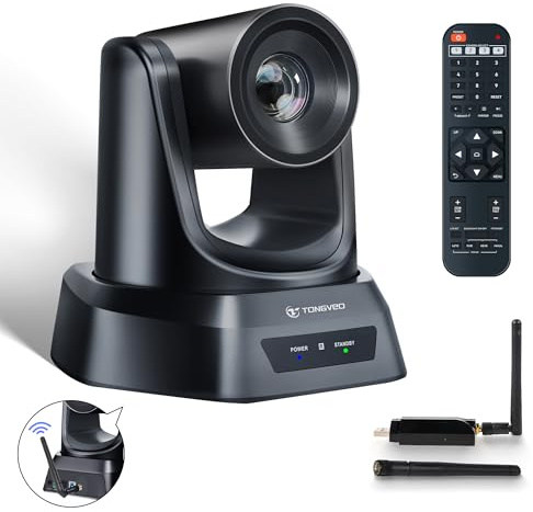 TONGVEO Trådlöst konferensrum – 20 x USB 1080P 60 fps PTZ-kamera för live-streaming i kyrkor, gudstjänster, onlinekonferenser, kompatibel med Zoom, Skype, OBS