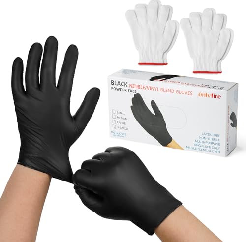Onlyfire Ensemble de Gants de Barbecue, 2 Nylon Blanc + 100 Gants Jetables en Nitrile Noir | Lavable, sans Poudre ni Latex | Accessoires pour Barbecue, Fumoir, Cuisine et Plats Chauds