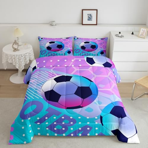 richhome Set di biancheria da letto per bambini, ragazzi e ragazze, con motivo a tema calcio, motivo geometrico a nido d'ape, con 1 federa, 2 pezzi, per letto singolo