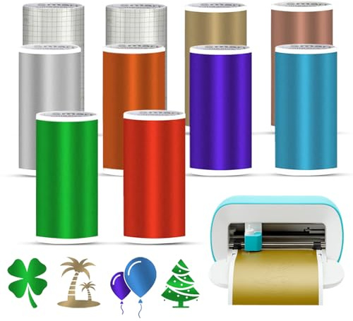 Smart Vinyl Permanent for Cricut Joy, Matte Metallic Smart Adhesive Vinyl Permanent, 14 x 30.5 cm, Removable Adhesive Vinyls, Self-Adhesive, 8 Pieces with 2 Transfer Film Set