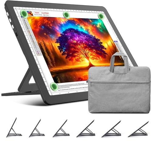 TOHETO Mesa luminosa A4 con soporte y bolsa para pintura con diamantes, caja de luz recargable ultra brillante para dibujar, almohadilla luminosa recargable para copiar, luz de mesa inalámbrica para