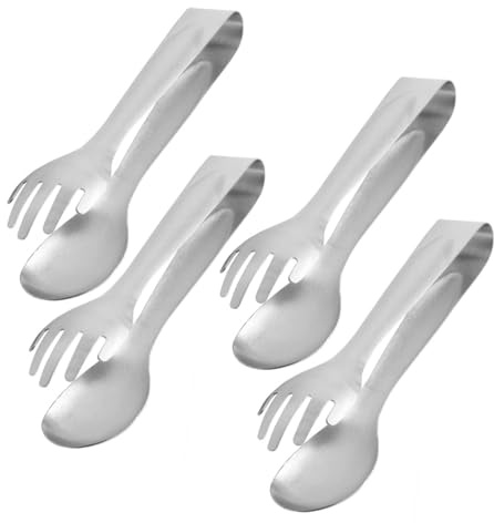 Serving Tongs 8-Inch Stainless Steel Salad Tongs, Set of 4 – Perfect for BBQ, Pasta, Buffets & Family Gatherings, Non-Slip Fork & Spoon Design, Dishwasher Safe Kitchen Utensils