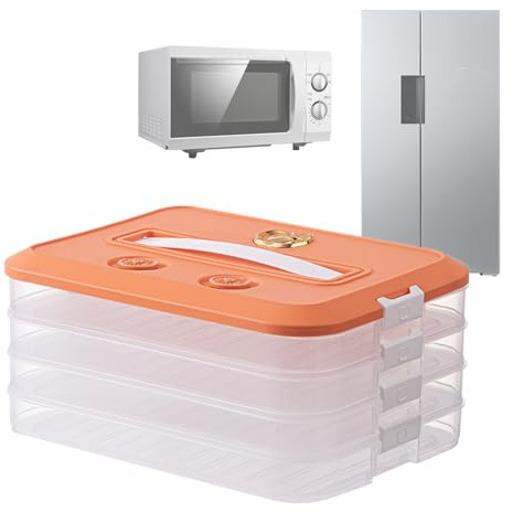 Scatola Per Impilabile - Contenitore Per Congelatore A 4 Strati, Conservazione Per Alimenti | Timer Con Coperchio Trasparente, Design Inferiore Antiscivolo, Organizer Ermetico Per La Conservaz