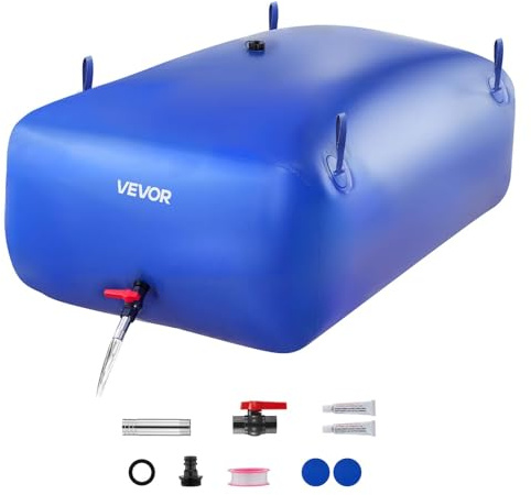 VEVOR ​Vejiga del Almacenamiento de Agua con Válvula 540 L, Bolsa de Agua de PVC Doble Capa 1000D, Portátil y Plegable, Resistente a Fugas, para Autocaravanas, Camiones, Uso en Exteriores, Azul
