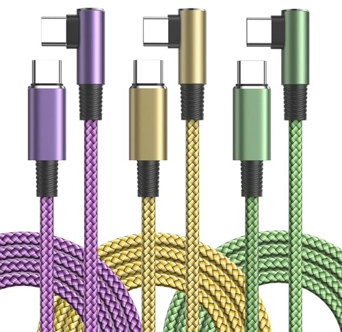 Aioneus Cable USB C Carga Rapida, 3Pack 2M Cable USB C a USB C PD3.0 Cable USB Tipo C Nylon 90 Grados Cable Cargador Tipo C para iPhone 17 Pro Max Air 16 15, Galaxy S25 S24, iPad, MacBook, Pixel 10 9