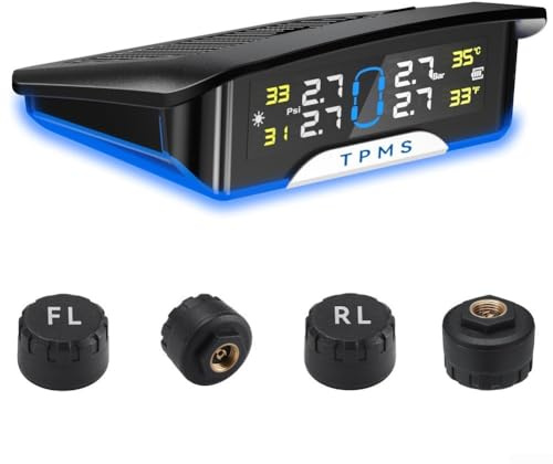 Trådlöst Solar TPMS däcktryckskontrollsystem med externa sensorer, övervakning i realtid av tryck och temperatur, IP67 vattentät för bil SUV lastbil för husbil, flera varningar mot (inbyggd)
