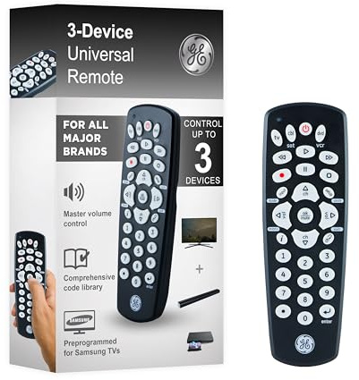GE Universal Remote Control for Samsung, Vizio, LG, Sony, Sharp, Roku, Apple TV, RCA, Panasonic, Smart TVs, Streaming Players, Blu-ray, DVD, 3-Device, Black, 34456