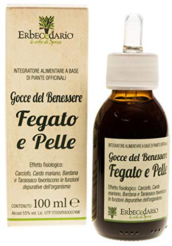 Gocce Del Benessere Fegato E Pelle Erbecedario, Depurativo fegato Naturale Con Tintura Madre di Carciofo e Cardo Mariano, Stimola Le Funzionalità Del Fegato - 100ml
