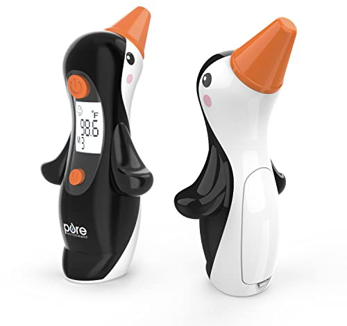 Pure Enrichment® PureBaby® Penguin Ear Thermometer - InstaRead™ Technology, LCD Backlit Display, 10 Memory Settings, Dual Scale Readings, Fever Alert, & Cover - Ideal for All Ages, Babies and Children