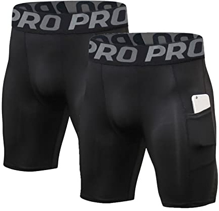 LANBAOSI 2-3Pack Mens Compression Shorts with Phone Pocket Athletic Running Underwear for Men Gym Workout Sports Base Layer Short Tights